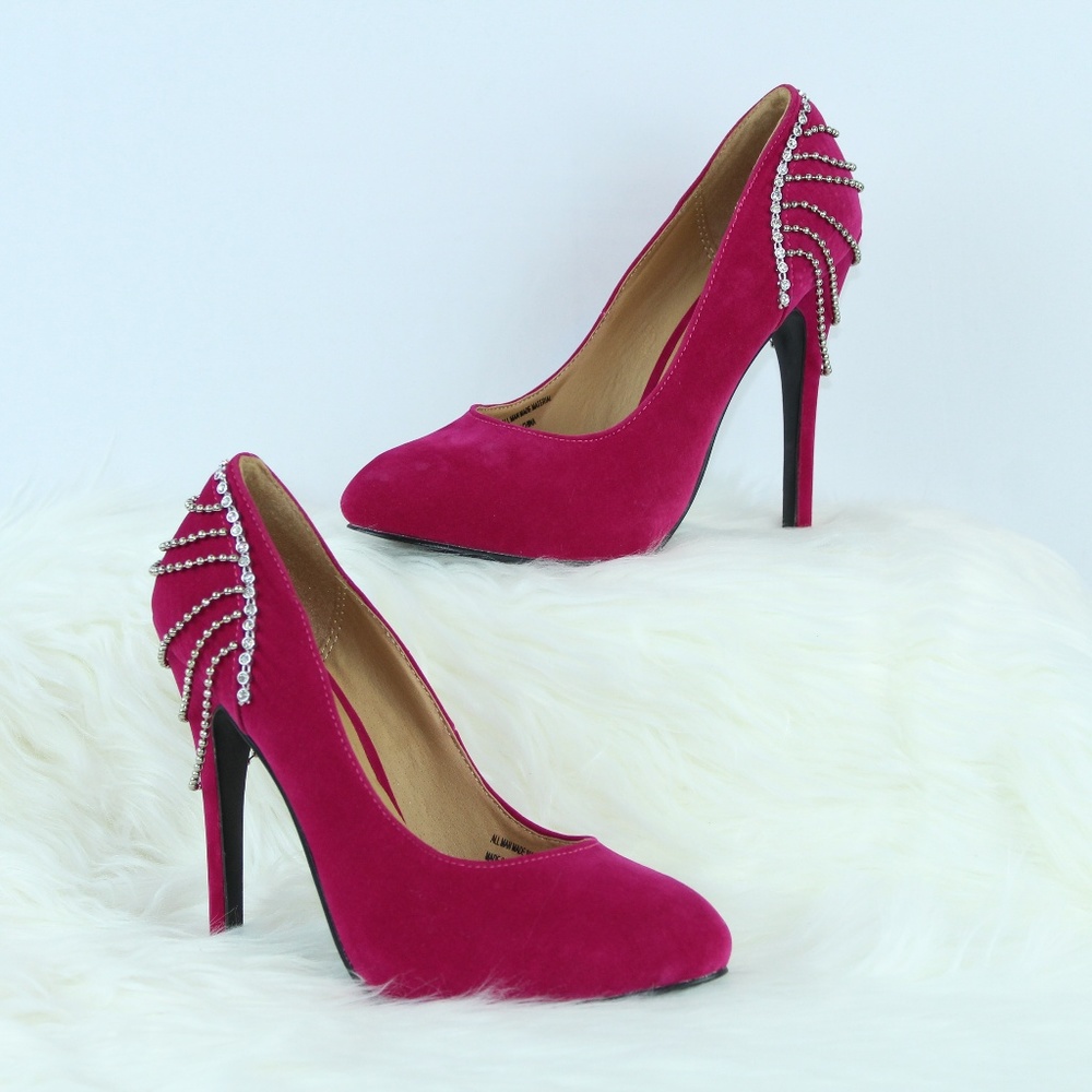 3/$25 Pink Velvet High Heel Rhinestone Detailed